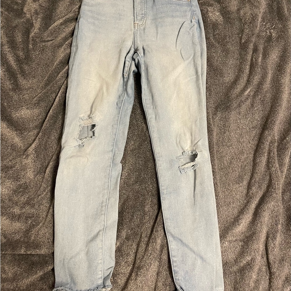 Express Women’s Faded Blue Ripped Skinny Jeans